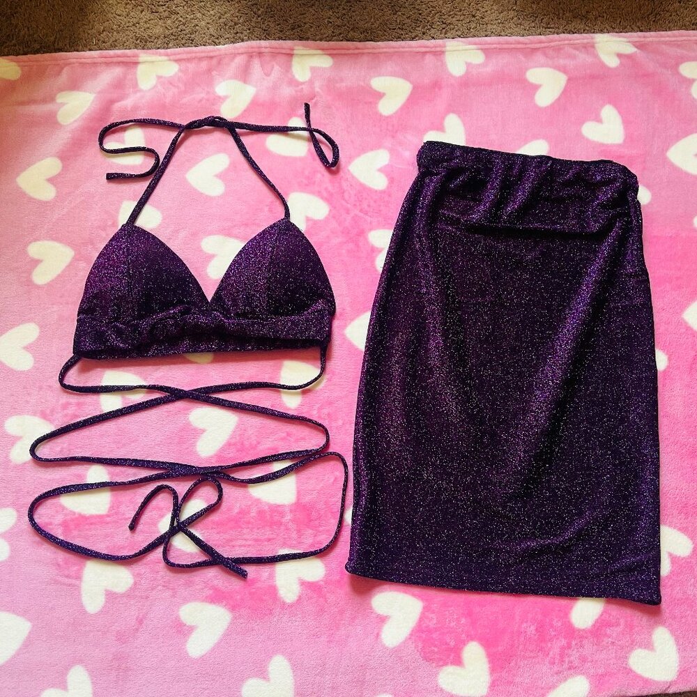glittery purple top and skirt size S